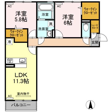 リーリエ中吉野(2LDK/1階)の間取り写真