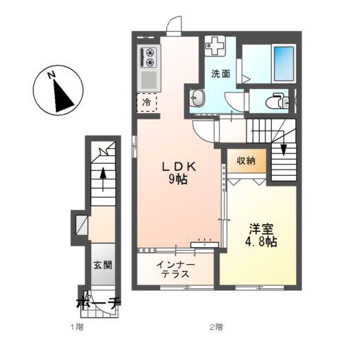 シャイングレイス長良(1LDK/2階)の間取り写真