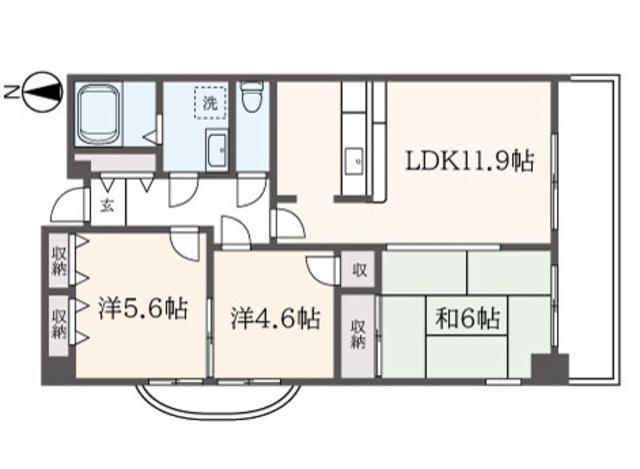 グリーデン国立(3LDK/4階)の間取り写真