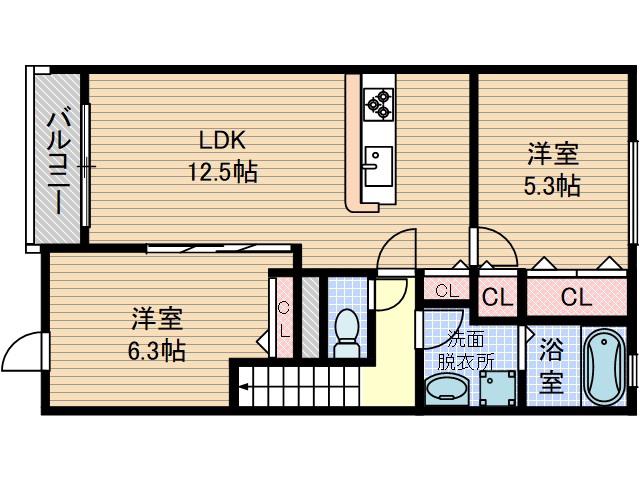 シエスタ千里丘(2LDK/2階)の間取り写真