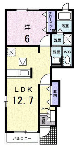ガーデンハウスタカ(1LDK/1階)の間取り写真