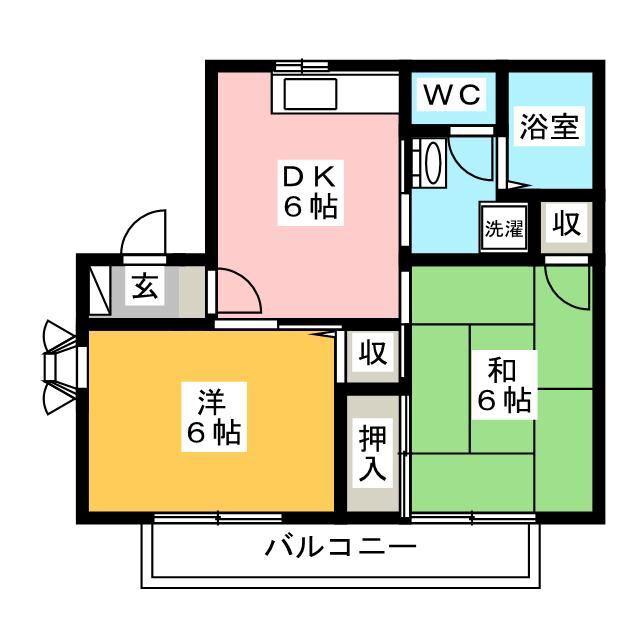 ガーデンヒルズC棟(2DK/2階)の間取り写真