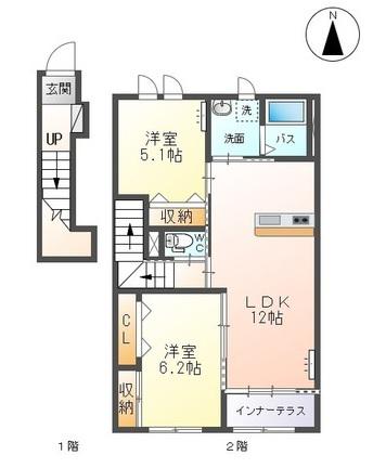 グラスコート・K(2LDK/2階)の間取り写真