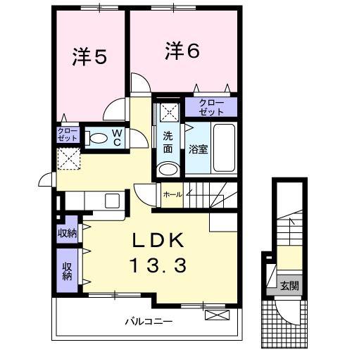 シエロカーサA(2LDK/2階)の間取り写真