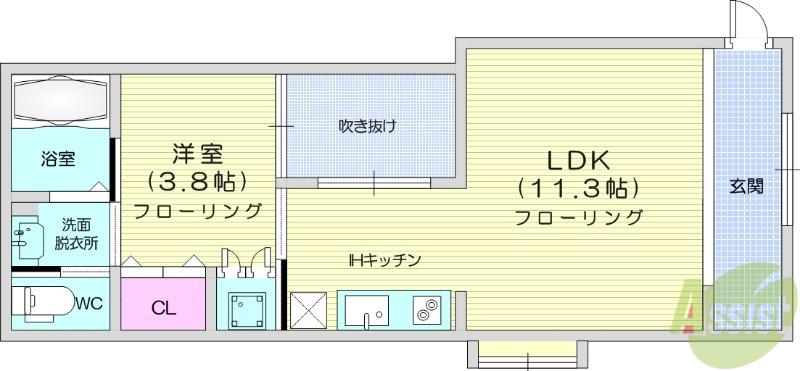 LAND長町(1LDK/3階)の間取り写真