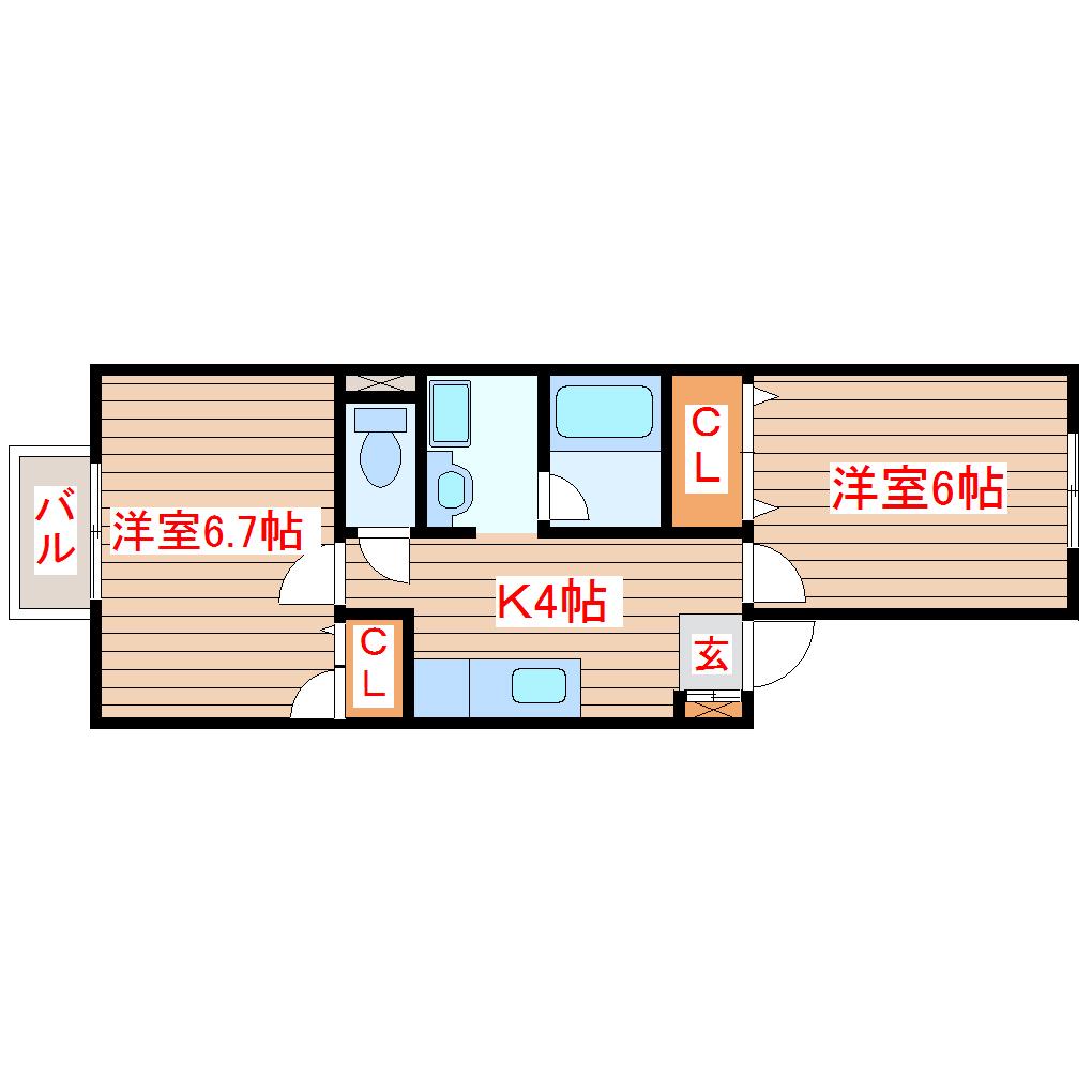 コージーコート小田原(2K/1階)の間取り写真