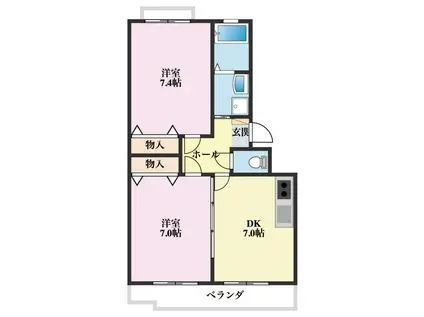 レ・セゾンKAWADA I(2DK/3階)の間取り写真