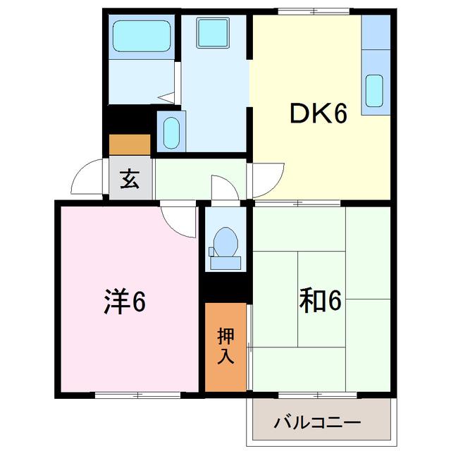 ヴィルヌーブ(2DK/2階)の間取り写真