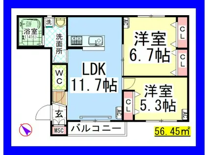 AF フォレストヴァリー(2LDK/1階)の間取り写真