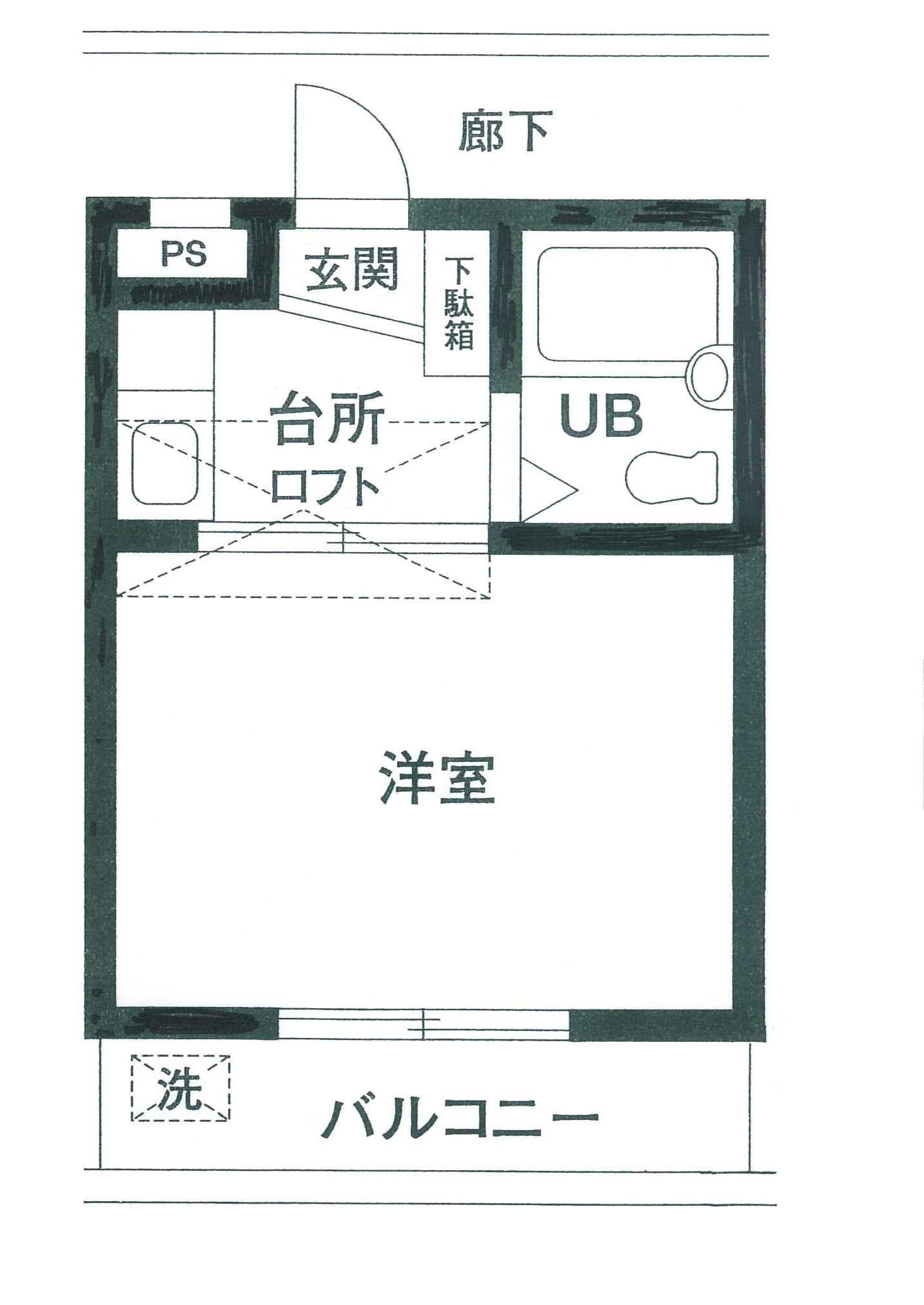 ヴィラ一ノ割弐番館(1K/1階)の間取り写真