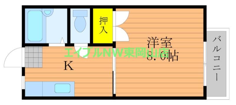 パールハイツB(1K/2階)の間取り写真