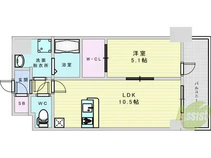 スプランディッド江坂Ⅲ(1LDK/6階)の間取り写真