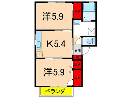 エスポワール秋桜B(2K/1階)の間取り写真