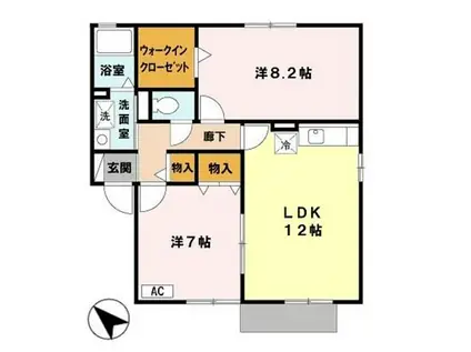 サニーサイドIZUMI B棟(2LDK/1階)の間取り写真