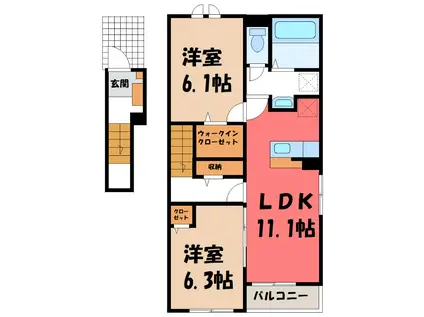 グラン・シャリオ 弐番館(2LDK/2階)の間取り写真