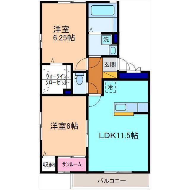 フェルベール(2LDK/1階)の間取り写真