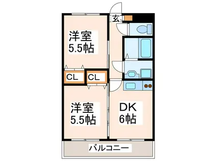 クイーンズシャトレー(2DK/3階)の間取り写真