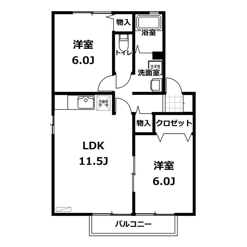 パールシティA(2LDK/1階)の間取り写真