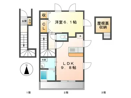 BRANCASA(1LDK/2階)の間取り写真