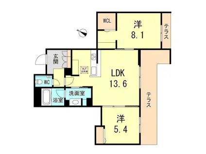 シャーメゾンガーデンズ芦屋浜町(2LDK/1階)の間取り写真