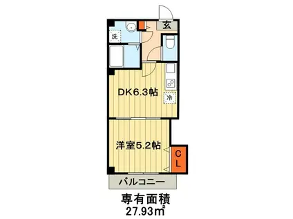 CH・BRU(1DK/2階)の間取り写真