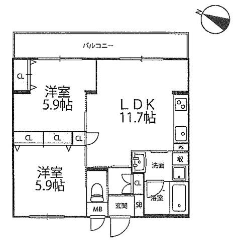 インサイトルポ山科新十条(2LDK/4階)の間取り写真