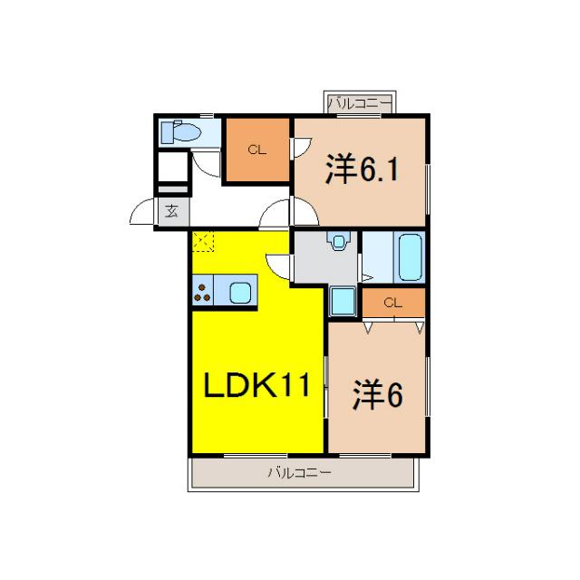 ミラコスタ(2LDK/3階)の間取り写真