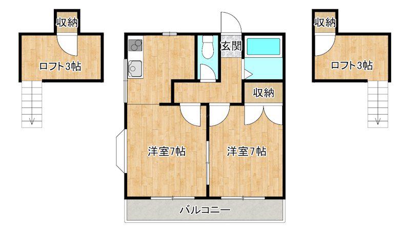 エクセル二日市(2DK/2階)の間取り写真