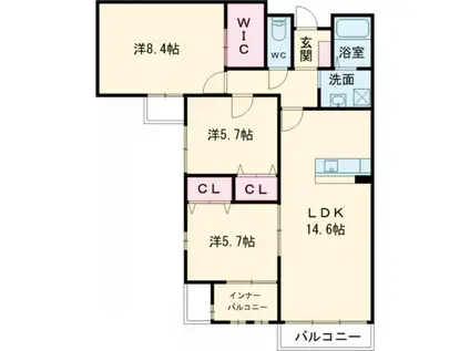 メゾン ド ラペ(3LDK/2階)の間取り写真