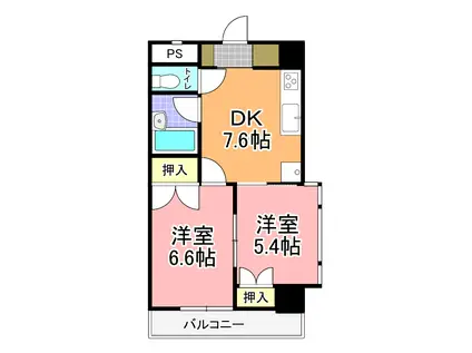 スカイハイム水戸(1DK/2階)の間取り写真