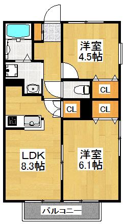 ディア・ロードTN(2LDK/1階)の間取り写真