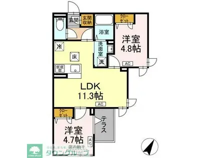 セレスティア扇III(2LDK/2階)の間取り写真