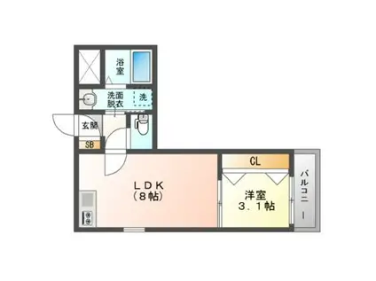 ジーメゾン守口藤田(1LDK/2階)の間取り写真