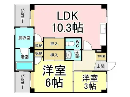 ビレッジハウス萩原 2棟(2LDK/2階)の間取り写真