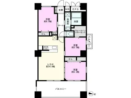 南越谷・PJ(3LDK/3階)の間取り写真