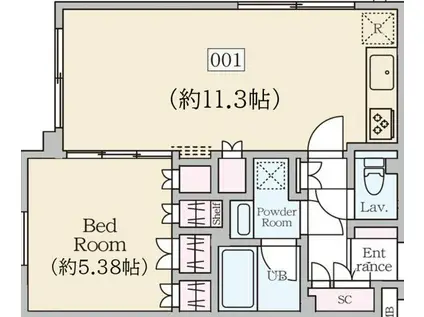 レーヴレジデンス初台(1LDK/B1階)の間取り写真