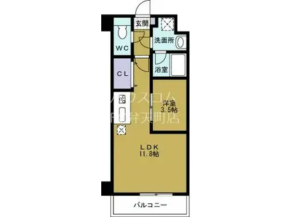 レクシア千代崎(1LDK/4階)の間取り写真