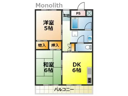 鶴山台2号棟(2DK/10階)の間取り写真