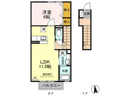 アスタマニアーナ A棟(1LDK/2階)の間取り写真