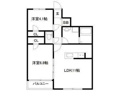 レジデンスシーマII(2LDK/1階)の間取り写真