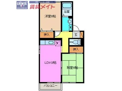 セジュールMONPAIII B棟(2LDK/1階)の間取り写真