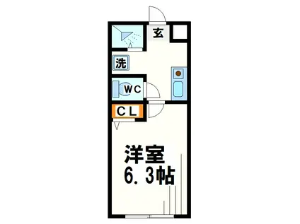 CRUX・K(1K/1階)の間取り写真