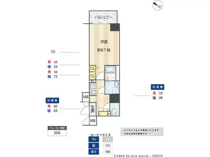 S-RESIDENCE神宮西駅前ASCENT(1K/6階)の間取り写真