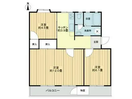 上郷西ケ谷団地壱〇号棟(3K/1階)の間取り写真