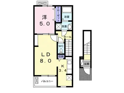 ラフォーレI 高萩町(1LDK/2階)の間取り写真