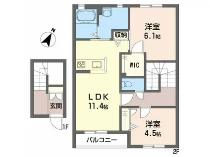 シャーメゾン中野開作B(2LDK/2階)の間取り写真