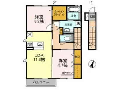 GLACE HILLSII(ワンルーム/2階)の間取り写真