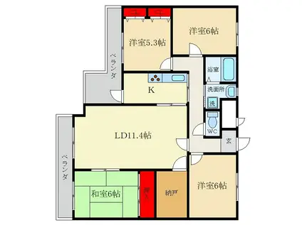 宮之阪ハイツ弐番館(4LDK/11階)の間取り写真