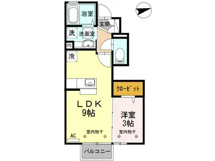 センターリンク(1LDK/1階)の間取り写真
