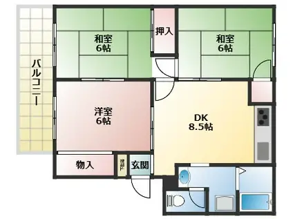 サンパレス小野(2LDK/3階)の間取り写真